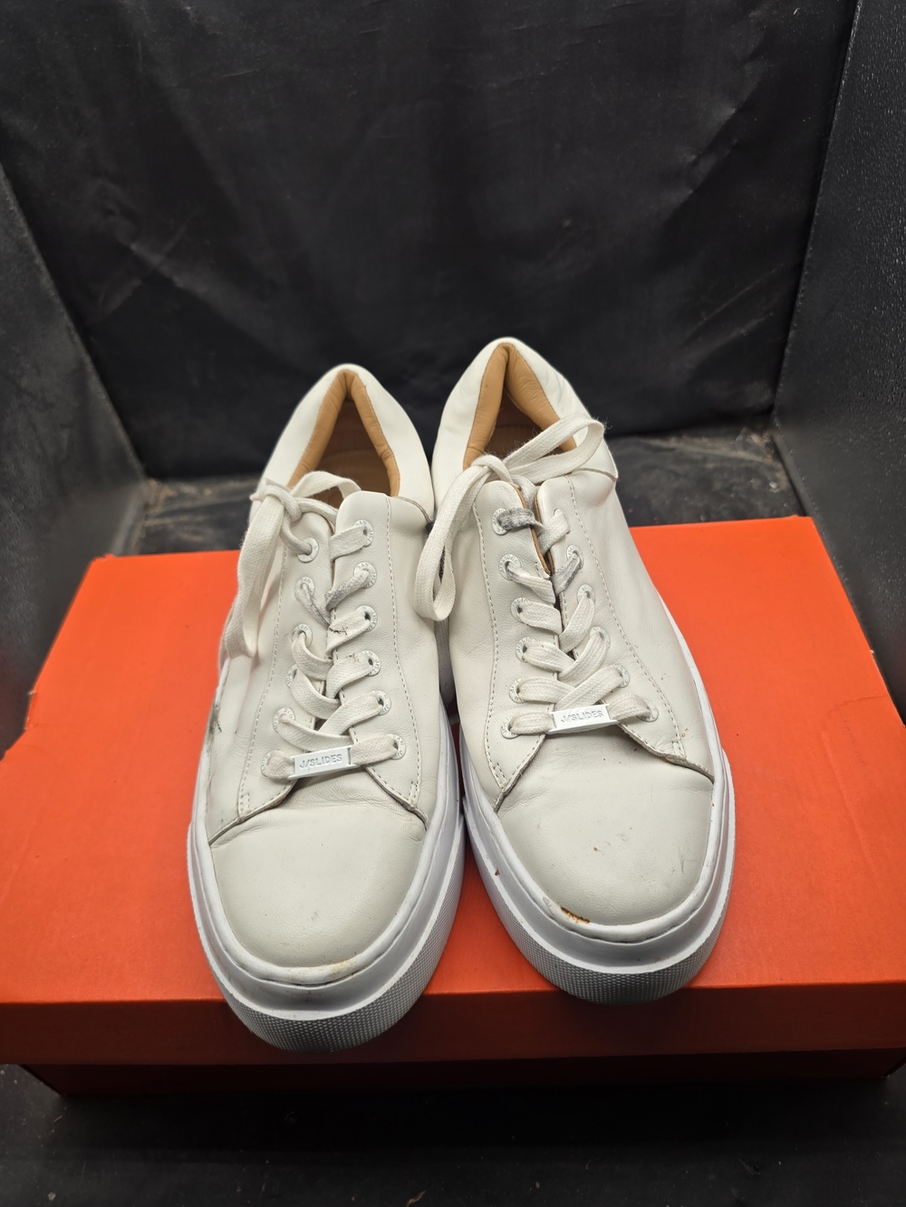 J Slides White Leather Low-Top Sneakers